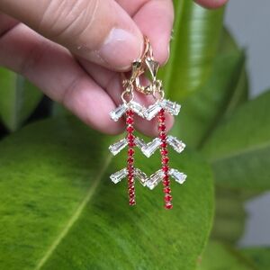 14k Gold Plared Red and Clear Crystal Drop Earrings - Women Jewelry